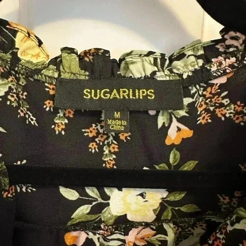 Sugarlips Night Bloom Wilhem Ruffle Blouse - Black Multi - Picture 5 of 10